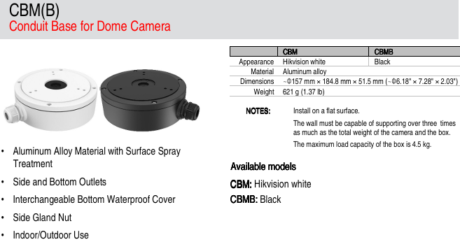 Hikvision DS-1280ZJ-M (CBM) Junction Box, White